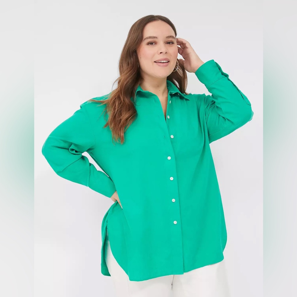 Lane Bryant Linen Blend Green Button Down Size 26/28